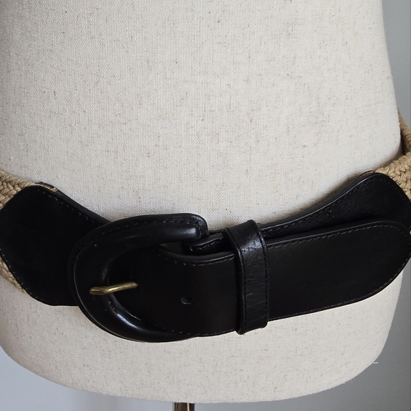 Ralph Lauren, New Woven Brown Leather Buckle Wide Statement Belt Size Small - Picture 2 of 11